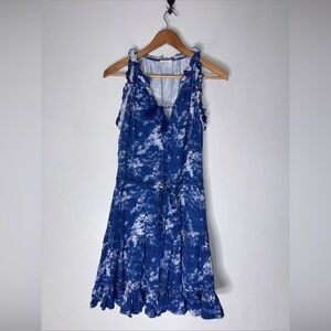 Sundays Blue Tie Dye Ruffle Sleeveless Mini Dress Medium